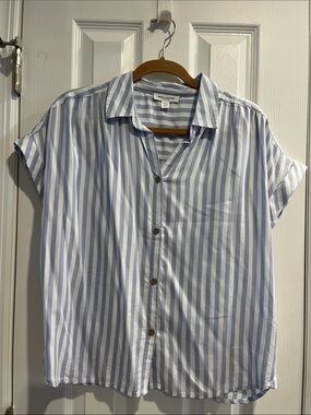 Beach Lunch Lounge Casual Striped Short-Sleeve Shirt - Blue/White
